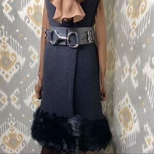 Ralph Lauren Black Cashmere Blend Lamb Shearling Flat Knit Open Front Cardigan